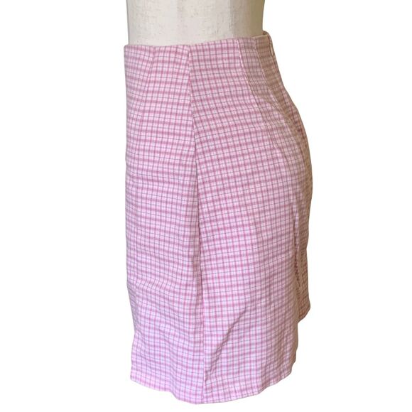 Brandy Melville Pink Gingham Plaid Mini Skirt Side Slit Y2K Preppy - Picture 3 of 8